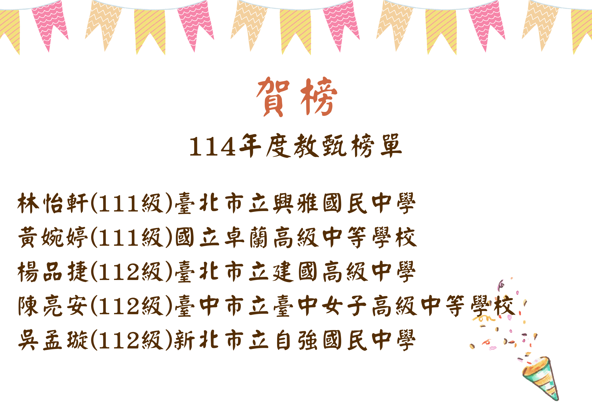 114年度教甄榜單